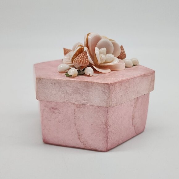 Hexagon Pink Decorative Box With Floral Shell Design - Picture 4 of 8
